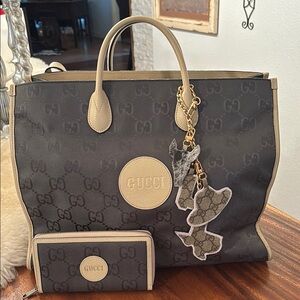 Gucci Grey and Tan Off Grid large tote and wallet.